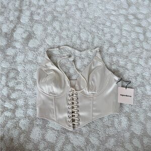 superdown Ivory Lace-Up Satin Corset Top